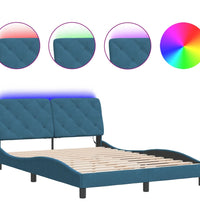 Bettgestell mit LED-Leuchten Blau 120x200 cm Samt
