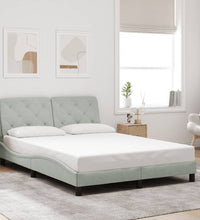 Bettgestell mit LED-Leuchten Hellgrau 140x190 cm Samt