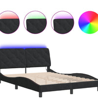 Bettgestell mit LED-Leuchten Schwarz 140x190 cm Samt