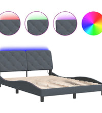 Bettgestell mit LED-Leuchten Dunkelgrau 140x200 cm Samt
