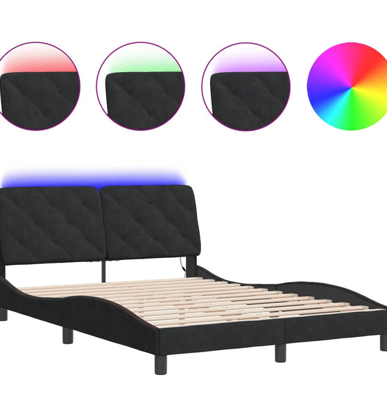 Bettgestell mit LED-Leuchten Schwarz 140x200 cm Samt