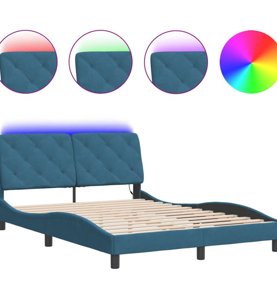 Bettgestell mit LED-Leuchten Blau 140x200 cm Samt
