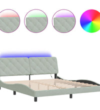 Bettgestell mit LED-Leuchten Hellgrau 180x200 cm Samt