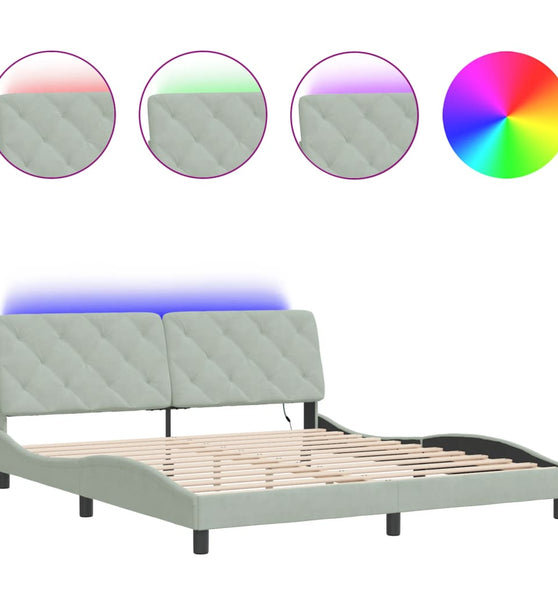 Bettgestell mit LED-Leuchten Hellgrau 180x200 cm Samt