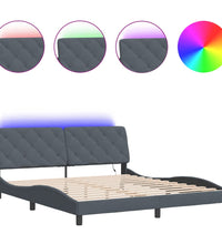Bettgestell mit LED-Leuchten Dunkelgrau 180x200 cm Samt