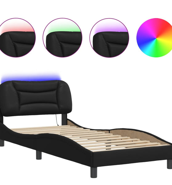 Bettgestell mit LED Schwarz 80x200 cm Kunstleder