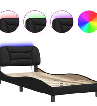 Bettgestell mit LED Schwarz 90x190 cm Kunstleder