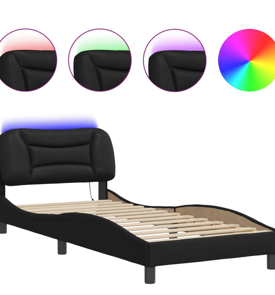 Bettgestell mit LED Schwarz 90x190 cm Kunstleder