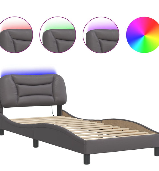 Bettgestell mit LED Grau 90x190 cm Kunstleder