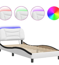 Bettgestell mit LED Weiß und Schwarz 90x190 cm Kunstleder