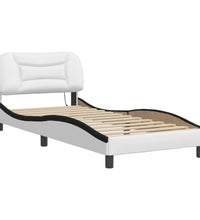 Bettgestell mit LED Weiß und Schwarz 90x190 cm Kunstleder