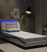 Bettgestell mit LED Weiß und Schwarz 90x190 cm Kunstleder