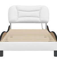 Bettgestell mit LED Weiß und Schwarz 90x190 cm Kunstleder