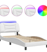 Bettgestell mit LED Weiß 90x200 cm Kunstleder