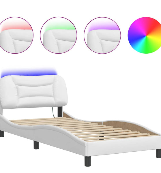 Bettgestell mit LED Weiß 90x200 cm Kunstleder