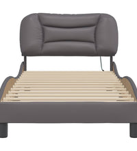 Bettgestell mit LED Grau 90x200 cm Kunstleder