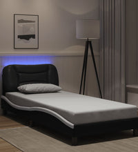 Bettgestell mit LED Schwarz und Weiß 90x200 cm Kunstleder