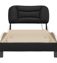 Bettgestell mit LED Schwarz und Weiß 90x200 cm Kunstleder