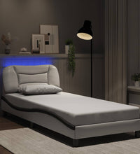 Bettgestell mit LED Weiß und Schwarz 90x200 cm Kunstleder