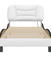 Bettgestell mit LED Weiß und Schwarz 90x200 cm Kunstleder