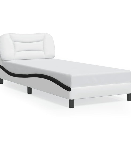 Bettgestell mit LED Weiß und Schwarz 90x200 cm Kunstleder