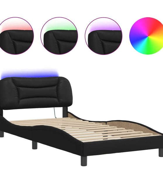 Bettgestell mit LED Schwarz 100x200 cm Kunstleder