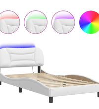 Bettgestell mit LED Weiß 100x200 cm Kunstleder