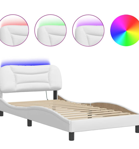 Bettgestell mit LED Weiß 100x200 cm Kunstleder