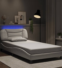 Bettgestell mit LED Weiß 100x200 cm Kunstleder