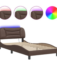 Bettgestell mit LED Braun 100x200 cm Kunstleder