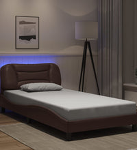 Bettgestell mit LED Braun 100x200 cm Kunstleder