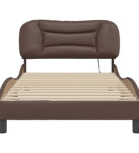 Bettgestell mit LED Braun 100x200 cm Kunstleder