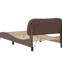 Bettgestell mit LED Braun 100x200 cm Kunstleder