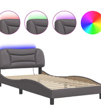 Bettgestell mit LED Grau 100x200 cm Kunstleder