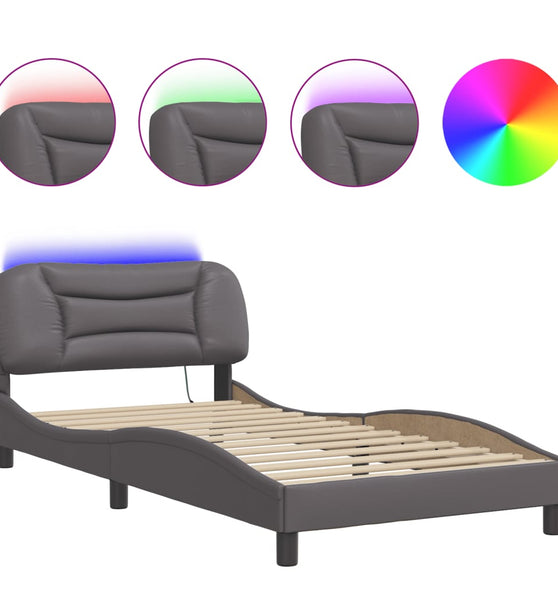 Bettgestell mit LED Grau 100x200 cm Kunstleder