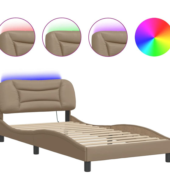 Bettgestell mit LED Cappuccino-Braun 100x200 cm Kunstleder