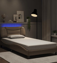 Bettgestell mit LED Cappuccino-Braun 100x200 cm Kunstleder