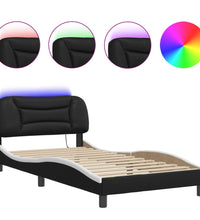 Bettgestell mit LED Schwarz und Weiß 100x200 cm Kunstleder