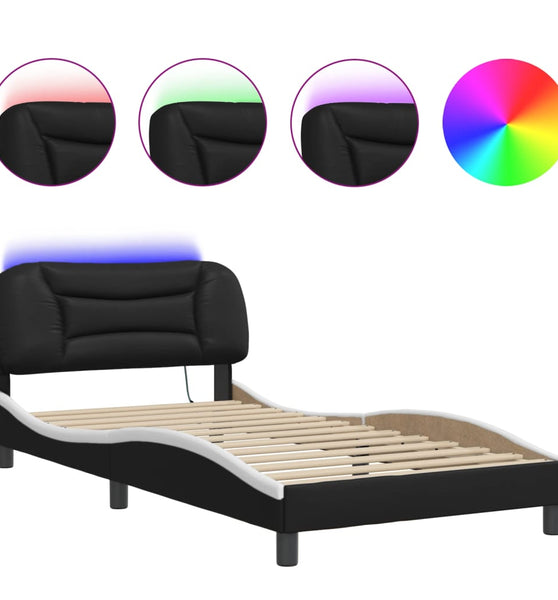 Bettgestell mit LED Schwarz und Weiß 100x200 cm Kunstleder