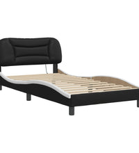 Bettgestell mit LED Schwarz und Weiß 100x200 cm Kunstleder