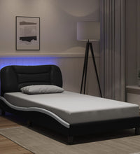 Bettgestell mit LED Schwarz und Weiß 100x200 cm Kunstleder