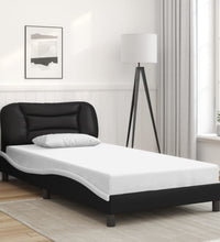 Bettgestell mit LED Schwarz und Weiß 100x200 cm Kunstleder