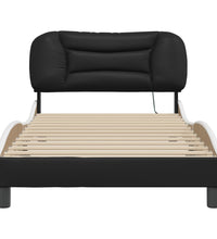 Bettgestell mit LED Schwarz und Weiß 100x200 cm Kunstleder