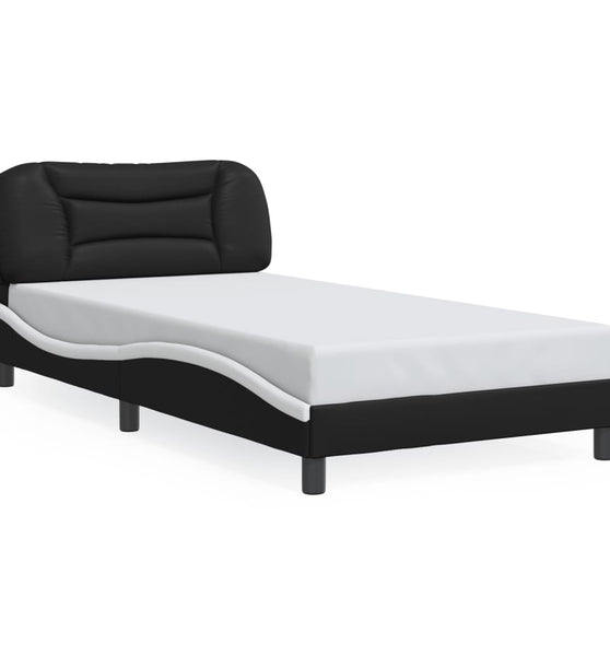 Bettgestell mit LED Schwarz und Weiß 100x200 cm Kunstleder