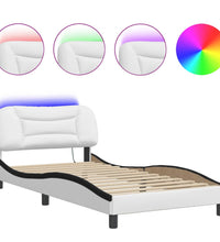 Bettgestell mit LED Weiß und Schwarz 100x200 cm Kunstleder