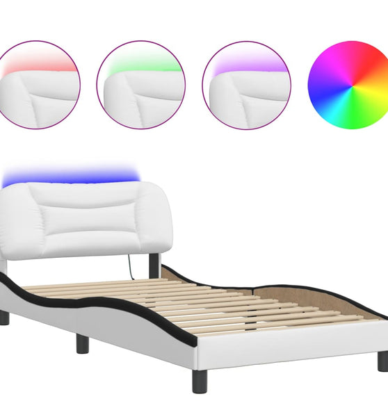 Bettgestell mit LED Weiß und Schwarz 100x200 cm Kunstleder