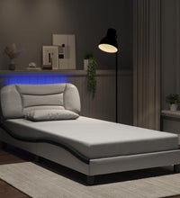 Bettgestell mit LED Weiß und Schwarz 100x200 cm Kunstleder