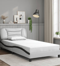 Bettgestell mit LED Weiß und Schwarz 100x200 cm Kunstleder