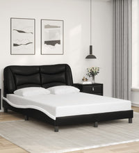 Bettgestell mit LED Schwarz und Weiß 120x200 cm Kunstleder