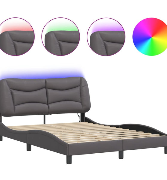 Bettgestell mit LED Grau 140x190 cm Kunstleder
